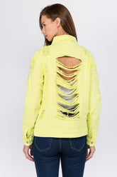 American Bazi Women's Distressed Denim Jacket with Button Back Closure